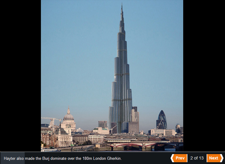 The Burj Khalifa dwarfing The Gherkin on the London skyline The Burj Khalifa dwarfing The Gherkin on the London skyline