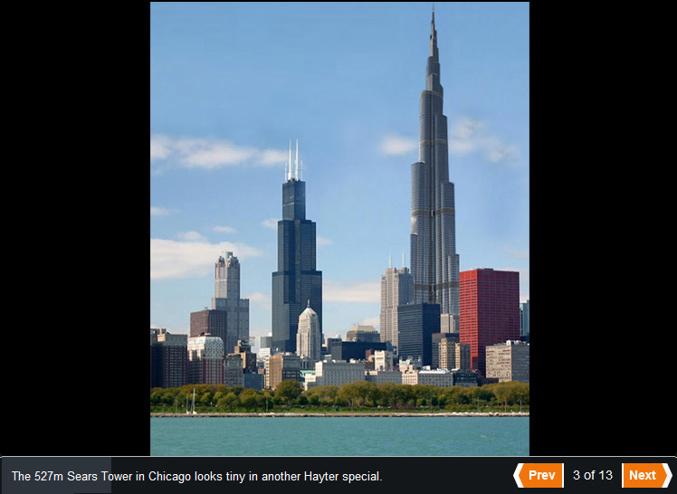 Burj Khalifa standing tall next to the Willis (Sears) Tower in Chicago, Illinois Burj Khalifa standing tall next to the Willis (Sears) Tower in Chicago, Illinois