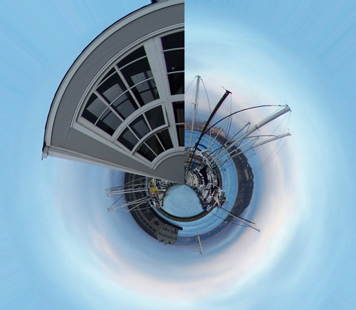 San Francisco Globe with Bay Bridge Panorama San Francisco Globe with Bay Bridge Panorama