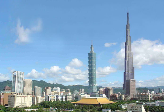 Taipei 101 with Burj Khalifa (Dubai) Mashup on Taipei, Taiwan skyline Taipei 101 with Burj Khalifa (Dubai) Mashup on Taipei, Taiwan skyline
